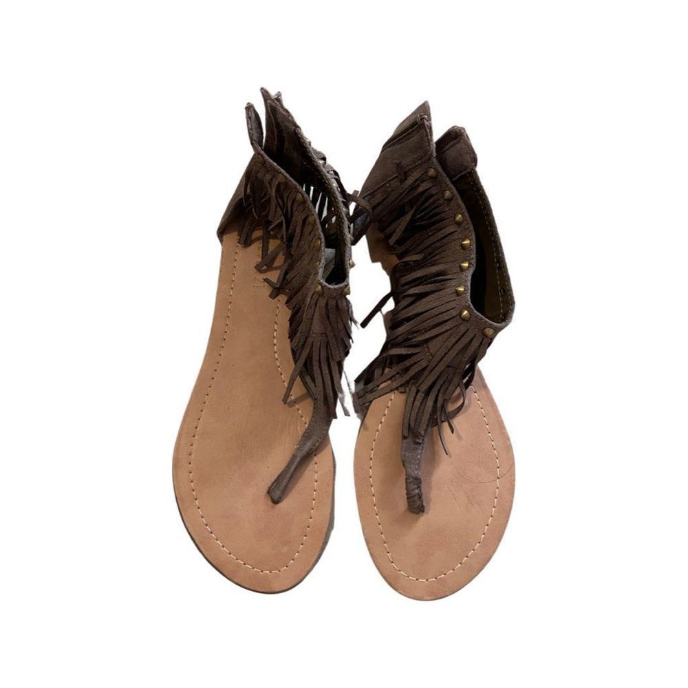 Forever 21 Taupe Fringe thong ankle sandal Sz 8